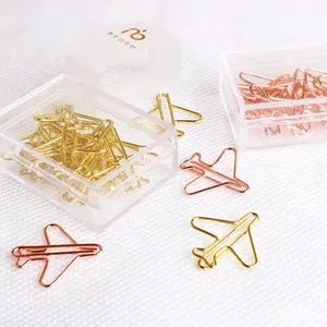 Ready to ship gold & Rose gold Airplane shape 12pcs with clear box cute Bookmarks planner paper clips