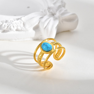 Anillo Nazar <span class=keywords><strong>de</strong></span> Acero Inoxidable 316L con Turquesa y Oro <span class=keywords><strong>de</strong></span> 18K para Mujer, Protección Ojo Turco, Ajustable, Abierto, Impermeable, Joyería Boho - Product Image 4