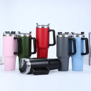 40oz Tumbler Stainless Steel Water Bottle Travel-Mug Iced Coffee Cup With Handle Straw Lid Insulated Reusable Hot Cold Beverages