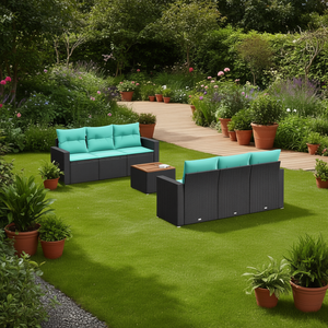 Set Divano da Esterno in Polyrattan Nero con Cuscini, 6 Pezzi, Arredamento da Giardino dal Design Contemporaneo - Product Image 2
