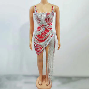 Robes de Soiree chic et glamour sexy escote brillo borlas rojo vestido de baile <span class=keywords><strong>vestidos</strong></span> de graduación vestido de lujo para fiesta de noche - Product Image 1