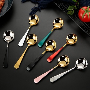 NUEVAS Cucharas de Acero Inoxidable Chapadas en Oro Estilo Coreano, Cucharas Redondas de Metal <span class=keywords><strong>para</strong></span> Sopa, <span class=keywords><strong>Ramen</strong></span> y Postre - Product Image 3
