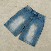 Shorts de travail en jean délavé respirant de haute qualité pour hommes, avec logo personnalisé en strass, en coton, vente en gros OEM ODM