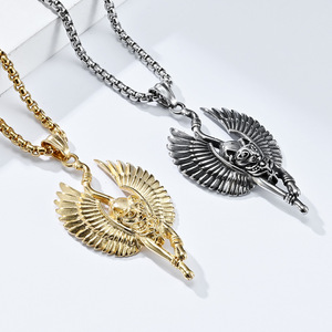 Collier Pendentif Déesse Chat Bastet Égyptienne Ancienne en Acier Inoxydable avec Ailes, Bijou Unisexe, Cadeau - Product Image 2