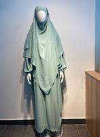 R-353 Abaya Femme Khimar 2 Voiles en Crêpe Jazz Haute Qualité, Robe Islamique ODM avec Hijab pour Prière et Jilbab