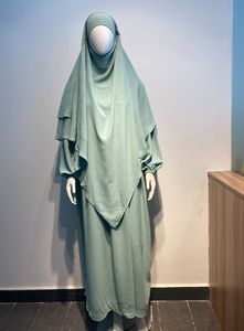 R-353 Alta Qualidade 2 Camadas Khimar Crepe Jazz Mulheres Abaya Algodão ODM Vestido Islâmico com Hijab para Jilbab Oração - Product Image 5