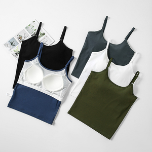 Top a canotta a <span class=keywords><strong>spalline</strong></span> <span class=keywords><strong>sottili</strong></span> regolabili <span class=keywords><strong>con</strong></span> imbottitura sul petto senza maniche canottiere sportive Casual da donna. - Product Image 4