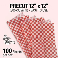 Papel Kraft a Cuadros Rojos, Antigrasa, Impermeable, Resistente al Aceite, para Envolver Alimentos, Hojas Precortadas para Sándwiches, Hamburguesas, Pizza, Pan, Caja de 100 Unidades
