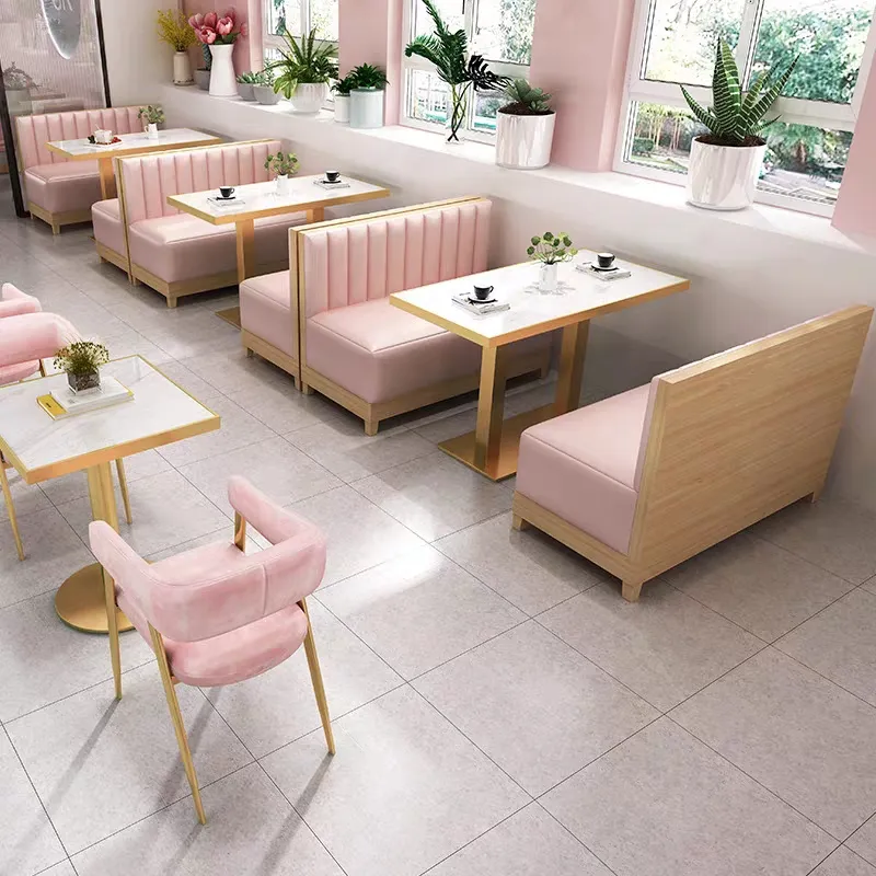 Alta qualidade leite tea shop mesa e cadeira combinação cabine sofá comercial restaurante café hamburger shop personalizado sofá