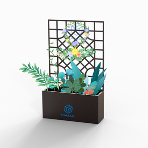 Lit surélevé de jardin en acier avec pots Panneaux en <span class=keywords><strong>treillis</strong></span> <span class=keywords><strong>Plante</strong></span> autoportante en poly rotin pour l'escalade, la plantation, la cour et le patio - Product Image 4
