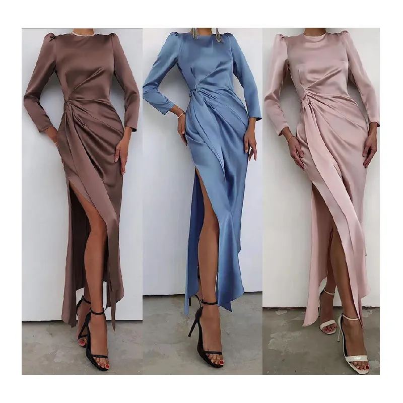 Free shipping Hot selling sexy party bandage dress Satin slim body shaping sling o neck silk long dress