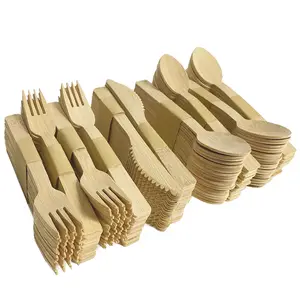 Ahşap çatal-bıçak takımı seti tek kullanımlık ahşap biyobozunur mutfak eşyaları bambu çatal bıçak kaşık seti