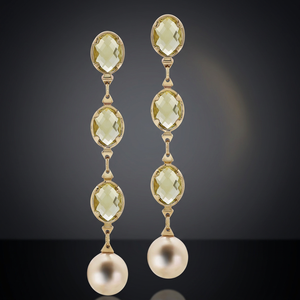 Pendientes Colgantes de Plata de Ley con Cuarzo Limón Ovalado y Perlas, Chapados en Oro, Hechos a Mano, de Moda para Mujer - Product Image 3