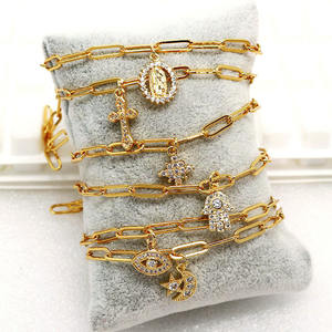 BC1280-pulsera de cadena con Clip de papel, chapado en oro, con circonita, estrella, Luna y Estrella, Hamsa - Product Image 2