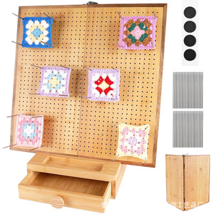 Wooden Crochet Board Knitting Pegboard Storage Rack Foldable <b>Desktop</b> <b>Shelf</b> For Yarn Mesh Handmade Crafts - Product Image 2