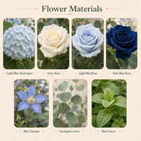 Rangkaian Bunga Sutra Buatan Tangan dengan Dudukan Resin Delphinium Biru Hydrangea Putih Dekorasi Pernikahan Modern Mewah Dapat Digunakan Kembali