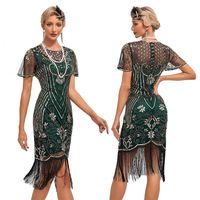 1920s Flapper robe grande taille S-4XL femmes mode Vintage Great Gatsby couleur Sequin gland 20s robe de soirée femmes maille Costume