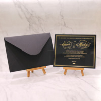 Carte d'invitation de mariage créative en acrylique noir avec décoration de ruban et étiquette et cartes de menu personnalisées en or rose