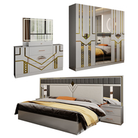 Ensemble complet de meubles de chambre à coucher turcs, lit double moderne avec cadre en bois, chambre d'adulte, ensemble de chambre à coucher de luxe en bois, taille king size