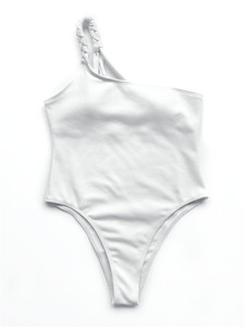 FYA1316 New One Shoulder Braided Women'<span class=keywords><strong>S</strong></span> Rib White Bikini One Piece Swimsuit free shipping - Product Image 3