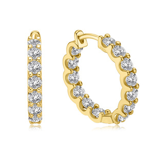 Pendientes de aro redondos minimalistas de cobre con baño de oro de 14K, moissanita VVS D GRA, joyería personalizada para uso diario para mujeres. - Product Image 6