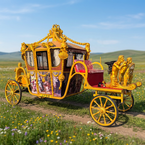 Fournisseur d'usine : Carrosse royal électrique doré classique sans chevaux avec sculptures et éclairage LED, personnalisable pour complexe hôtelier, mariage, parc - Product Image 1