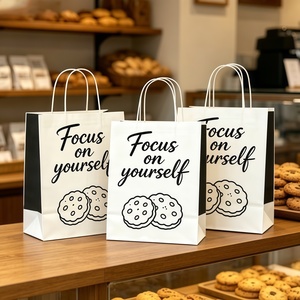 Custom Printed logo White Black <strong>Shopping</strong> Kraft Paper Bag With Handle Restaurant Carry Away Bag Fast Food Bread Takeout <strong>Nag</strong> - Product Image 1