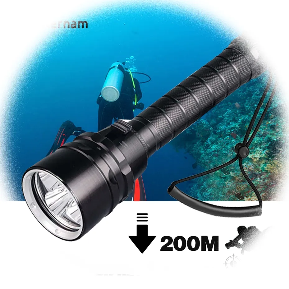 LIANGTE custom Professional IP8 Waterproof rating Lamp Using 18650 Battery led Diving Underwater torch light flashlights