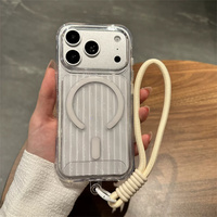 Étui de téléphone magnétique de luxe transparent à motif ondulé pour iPhone 18 17 16 15 Pro Max, avec sangle, pour femmes et jeunes filles