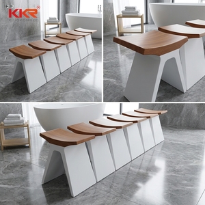 Modern Curved Wooden Top <strong>Bathroom</strong> <strong>Stool</strong> Solid Surface Waterproof Shower <strong>Stool</strong> - Product Image 4