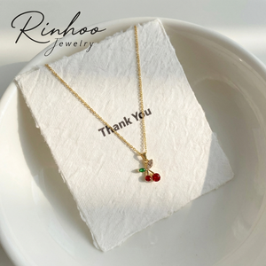 Collier pendentif RINHOO en acier inoxydable 316L couleur or cerise <span class=keywords><strong>rouge</strong></span> vin pour femme, bijou de personnalité, cadeau de mariage ou de fête - Product Image 2