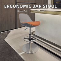 Tabouret de bar ergonomique contemporain à vérin à gaz, réglable en hauteur, pivotant, avec base en métal poli, stable pour comptoir de bar à domicile