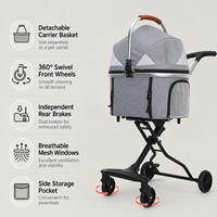 Remorque de luxe pour animaux de compagnie à 4 roues avec éclairage de sécurité, chariot de voyage pliable et extensible en plastique pour chiens et chats