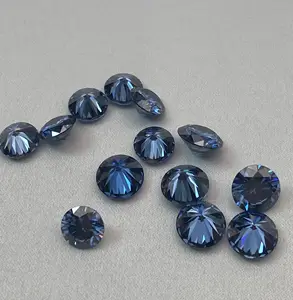 Lab Created Gems 6.5mm 1ct Round Moissanite Blue Colored Moissanite Hip Hop Custom Jewelry