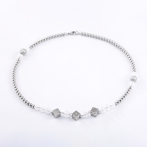 yunnique Geometric Beaded Necklace With <b>Dice</b> Charms Unisex Party Jewelry Titanium Steel Spliced Design - Product Image 1