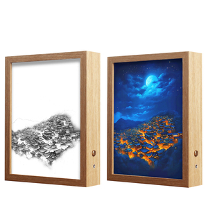 USB Rechargeable <b>Acrylic</b> LED Glowing Photo Frame Rectangle-Shaped Animal View Wall Art with Living Room Lighting Painting - Product Image 1