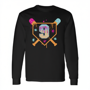 9Th Birthday Baseball Drip Long Sleeve T-Shirt <b>For</b> Boys <b>9</b> <b>Year</b> <b>Old</b> - Product Image 2