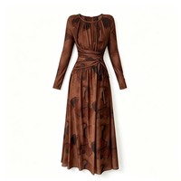 Robe longue élégante à manches longues pour femme, imprimé abstrait, taille nouée en maille, longueur ras du sol, robe de soirée pour dames, vente en gros