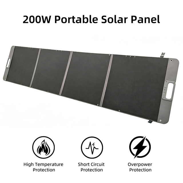 200W 4-Fold Portable Solar Panel Blanket Mono Solar Charger MC4 Connector for Camping RV Road Trip Home Emergency Power Station