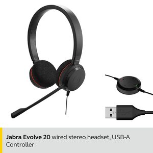 Kit Stereo <span class=keywords><strong>Jabra</strong></span> Evolve 20 MS, <span class=keywords><strong>headset</strong></span> on-ear penghilang kebisingan USB Oreillette untuk panggilan konferensi