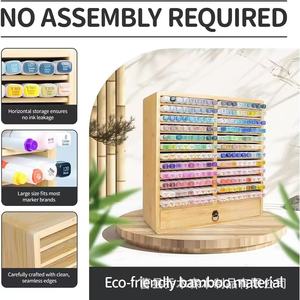 Estante de almacenamiento para marcadores de bambú con cajón, organizador de papelería de madera para aula, oficina, escritorio, 24,5x13,5x24,5 cm - Product Image 4
