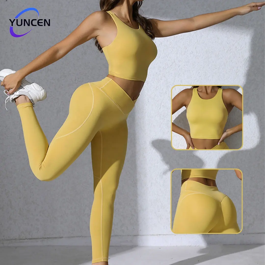 Set di abbigliamento sportivo con Logo personalizzato per donne tuta da Yoga da ginnastica reggiseno sportivo antiurto e Leggings a vita alta