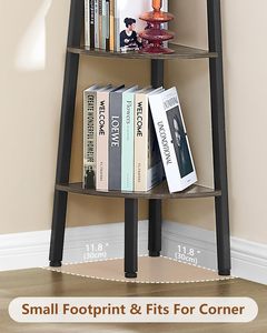 Estante de Esquina, Estantería de Esquina de 5 Niveles, Estante Tipo <span class=keywords><strong>Escalera</strong></span> Rústico, Soporte de Exhibición Industrial para Sala de Estar, Cocina, Oficina en Casa - Product Image 5