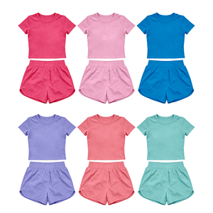 Conjunto de 2 Piezas de Ropa Deportiva para Niñas Pequeñas, Camiseta y Pantalones Cortos de Color Sólido, Estilo Casual para Primavera y Otoño, con Estampado - Product Image 2