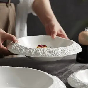 Piatto da cena in ceramica con bordo di roccia e Pasta bianca con insalata di Spaghetti zuppa di Dessert dolce per servire piatti freddi stoviglie da ristorante