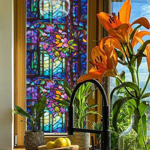 ذاتية اللصق الرجعية سميكة الملونة نمط زهرة الأرجواني نافذة الامتزاز الكهروستاتيكي الخصوصية لديكور المنزل - Product Image 2