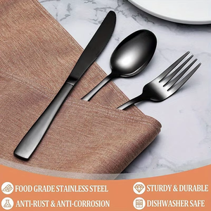 Custom logo Metal Cheap Restaurant Kitchen Matte Black Flatware Cutlery <b>Set</b> Stainless Steel Wholesale - Product Image 4