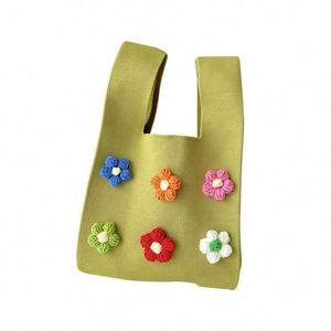 Sac à main tricoté pour femme avec motifs floraux, sac fourre-tout décontracté au crochet, mini sac à main - Product Image 6