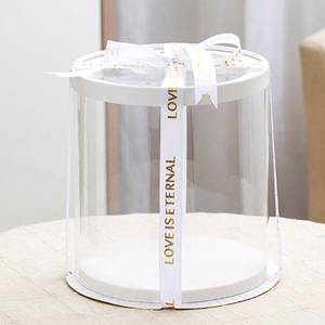 Transparent Round Cake Box Cakeround Tall Clear Cylindrical Pattern Transparent Round Cake Box Flower Gift Dustproof Exhibition Storage Box