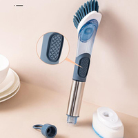 Brosse à vaisselle Distributeur de savon Brosse à vaisselle avec 4 têtes de rechange et support de rangement Brosse à récurer de cuisine